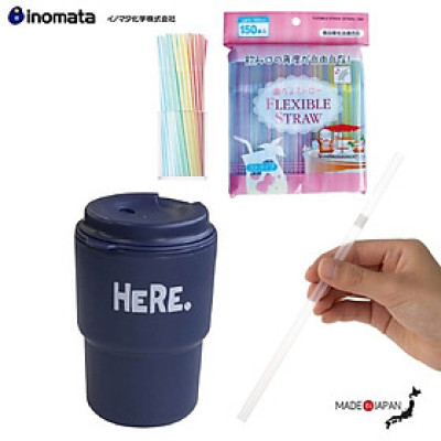 Combo cốc giữ nhiệt có nắp xoay Here 320ml + set 150 chiếc ống hút φ5x180mm - made in Japan