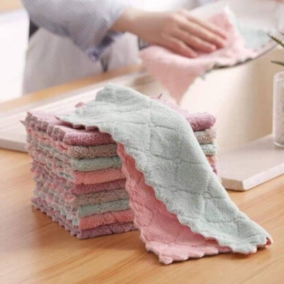 Bộ 10 khăn lau 2 mặt siêu thấm- Khăn lau không phai màu không rụng sợi- nhanh khô- Khăn lau bếp, khăn lau kính, lau Xe, bàn làm việc