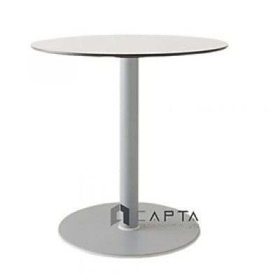 Bàn tiếp khách Italia Bàn tròn cafe 60 mặt compact HPL chân trụ thép sơn tĩnh điện màu xám hiện đại TE BOOM Morden Cafe Table