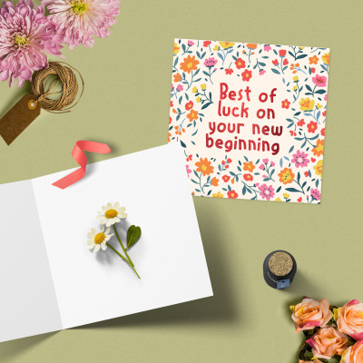 Set 5 thiệp chúc mừng tốt nghiệp, nhà mới, việc mới, chúc may mắn SDstationery New Beginnings họa tiết hoa, chữ ép kim 12x12
