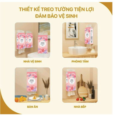 COMBO 10 bịch giấy treo tường đa năng KIMONO hoa hồng 4 lớp dạng rút 1100 tờ tặng kèm 2 móc treo đôi