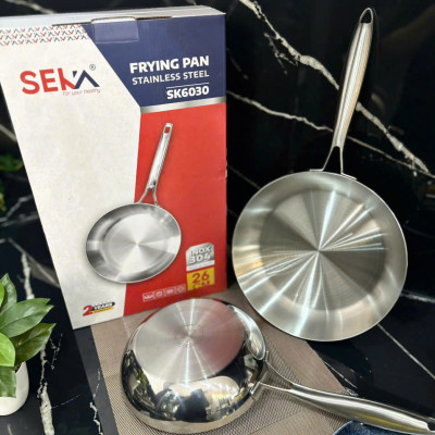 Chảo inox Nguyên khối nông lòng SEKA size 16, 22, 26,28cm sử dụng cho mọi loại bếp