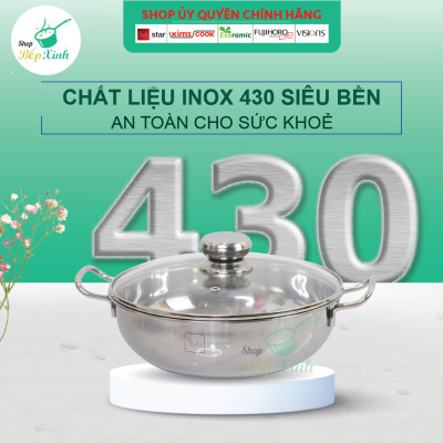 Nồi lẩu um xào 3 đáy inox 430 Fivestar bếp từ nắp kính tặng 5 muỗng ăn inox ( 24cm / 26cm / 28cm )