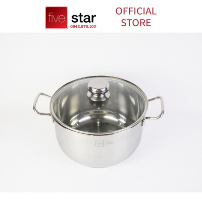 Bộ nồi xửng quánh chảo inox 430 cao cấp FIVESTAR 5 chiếc 3 đáy bếp từ nắp kính ( tặng1 vá canh )