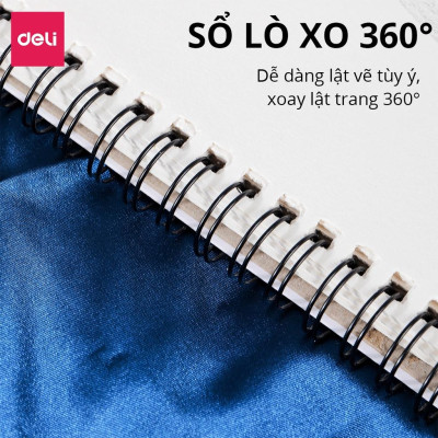 Sổ Tay Vẽ Phác Thảo Chuyên Nghiệp 100gsm 80 Trang Cao Cấp Finenolo Deli - Sketchbook Giấy Trơn Gáy Xoắn Ngang - EN025