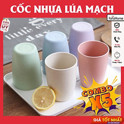 Combo 5 Cốc Tròn Chịu Nhiệt Bằng Nhựa Lúa Mạch An Toàn Dung Tích 450ml Dùng Uống Nước Hoặc Đựng Nước Đánh Răng Tiện Lợi Giao Màu Ngẫu Nhiên
