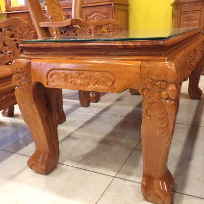 Bộ bàn ghế chạm đào tay rồng gỗ gõ đỏ tay 10