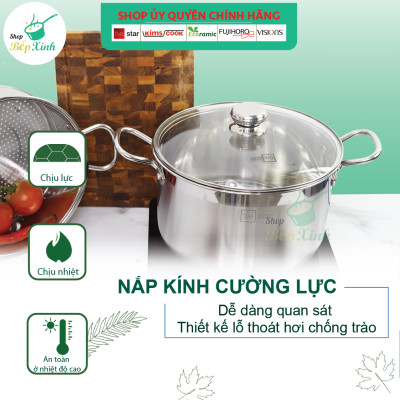 Bộ xửng hấp đáy từ cao cấp Fivestar standard inox 430 nắp kính size 30cm , tặng 1 muỗng canh