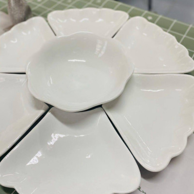 BỘ BÁT ĐĨA HOA MẶT TRỜI TRẮNG TÔ HOA 7 CHI TIẾT