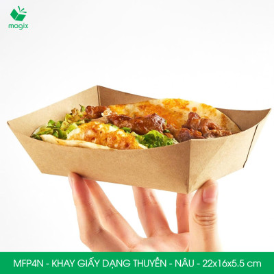 MFP4N - 22x16x5.5 cm - 50 khay giấy dáng thuyền đựng thức ăn, khay giấy đựng món tráng miệng