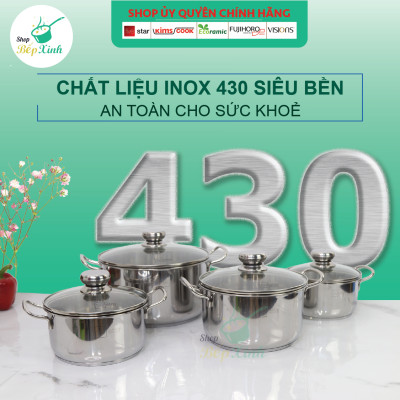Bộ nồi inox cao cấp FIVESTAR Standard 3 đáy 6 chiếc inox 430 nắp kính dùng được bếp từ , hồng ngoại , tặng 1 vá canh