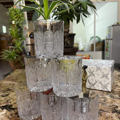 Set 6 cốc pha lê mài Bohemia hoa văn M57  - SX tại Séc. Hàng chính hãng