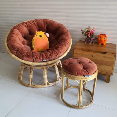 Ghế  thư giãn papasan đủ size  (vải nhung cao cấp màu cam đất)