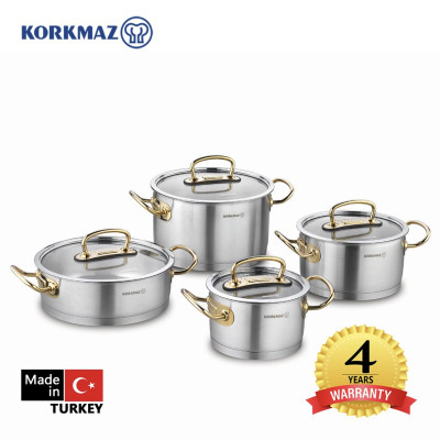 Bộ 4 nồi inox cao cấp Korkmaz Proline tay nắm màu vàng - A1148 -  Hàng Chính Hãng