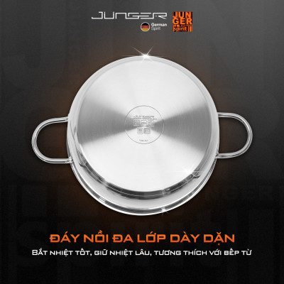 Bộ nồi inox 304 Junger JC-200 7 chi tiết Tay cầm cách nhiệt Hàng Chính Hãng Bảo Hành 12 Tháng