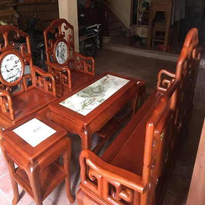 Bàn Ghế Móc Mỏ Gỗ Gụ Mặt Đá