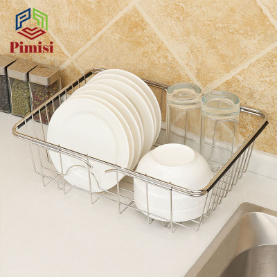 Rổ Inox 304 Chữ Nhật Gác Bồn Rửa Chén Pimisi Úp Bát Đĩa - Rau Củ Quả Với Thiết Kế Thông Minh Điều Chỉnh Độ Dài Co Giãn Chiều Dài Khay, Tay Nắm Kéo Từ Thép Không Gỉ SUS 304 - Với 4 Góc Vuông Bo Tròn Phù Hợp Với Mọi Chậu Rửa Bát | Hàng Chính Hãng