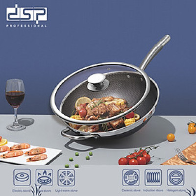 Chảo chống dính sâu lòng sử dụng công nghệ phủ khoan khắc bề mặt inox 304 cao cấp thương hiệu DSP - HÀNG NHẬP KHẨU