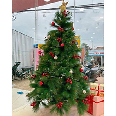Cây thông noel cước đầu vàng gắn trái đỏ 2m1 - Mẫu cây như thật
