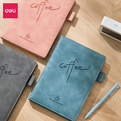 Sổ Tay Ghi Chép A5 Bìa Da Kẻ Ngang Deli - 288 Trang Sổ Tay Bìa Da Chống Nước 80/100gsm Làm Quà Tặng Sang Trọng