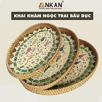Khay Mây Khảm Trai Hình Bầu Dục Đựng Bánh Kẹo, Trái Cây, Khay Trang Trí Decor Nhà Cửa, Sản Phẩm Thủ Công Từ Mây Tự Nhiên