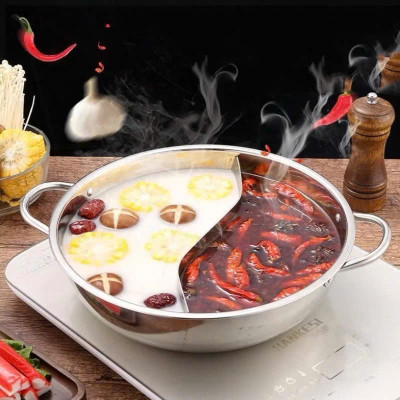 Nồi Lẩu Inox 2 Ngăn 30cm Nấu Được Bếp Từ và Bếp Gas, Có Nắp Kính Chất Lượng Cao - HÀNG CHÍNH HÃNG MINIIN