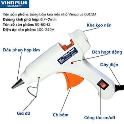 Máy Bắn Keo Nến Silicon Nóng Chảy Loại Nhỏ Công Suất 20W Hàng Chính Hãng Vinaplus
