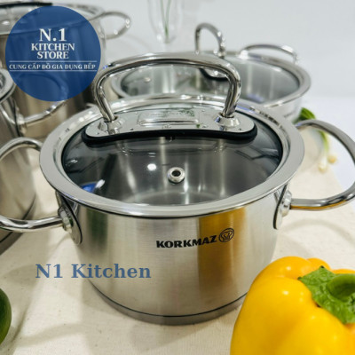 Bộ 4 nồi inox cao cấp Korkmaz Proline - A1147 nắp kính - Hàng Chính Hãng