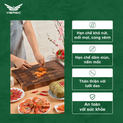 Thớt gỗ óc chó Vibasic kích thước 40x30x3.8cm, thái băm chặt đa năng, kèm hộp quà tặng cao cấp - Hàng chính hãng Bộ Quốc Phòng