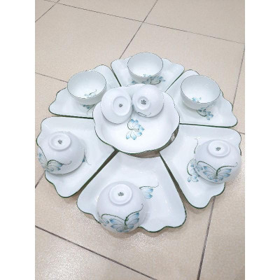 Bộ bát đĩa hoa mặt trời sứ Bát Tràng.