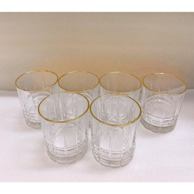 Bộ 6 ly thủy tinh chịu nhiệt uống nước viền vàng vân đáy