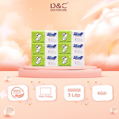 Combo 6 Giấy ăn Slisoft Trắng 3 lớp x 100 tờ đa năng, khăn giấy rút không chất tẩy trắng an toàn cho cả gia đình