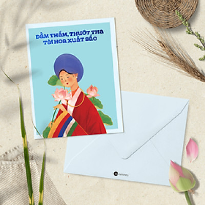 Thiệp mừng phụ nữ 8/3, 20/10, SDstationery Đằm Thắm Thướt Tha, cô gái Trung bộ, chữ nhật 14 x 10,8 cm