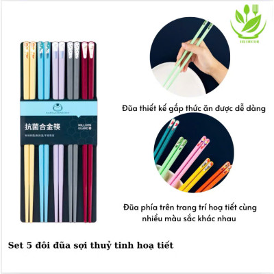 Set 5 Đôi Đũa Ăn Kiểu Nhật Bản – Chống Trượt, Kháng Khuẩn, Chịu Nhiệt – Nhiều Màu Cao Cấp - HÀNG CHÍNH HÃNG MINIIN