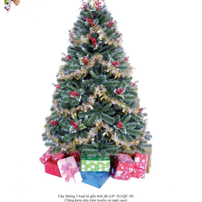 Cây thông noel 3 loại lá gắn trái đỏ cao 2m