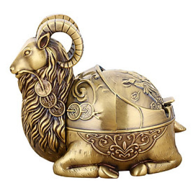 Gạt tàn bụi thuóc hình con Dê kéo đồng tiền tài lộc linh vật phong thủy sáng tạo