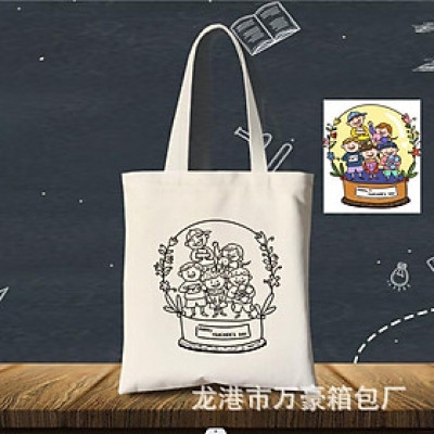 Combo 3 món BH Kids Túi vải Canvas + bộ dụng cụ vẽ 12 màu + tranh tham khảo, túi vẽ tay Graffiti cho bé theo chủ đề