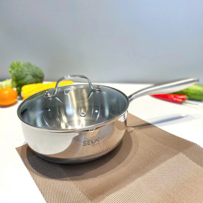 Chảo inox 5 lớp nano Seka chống dính tự nhiên có nắp kính cao cấp size 22-24-26cm