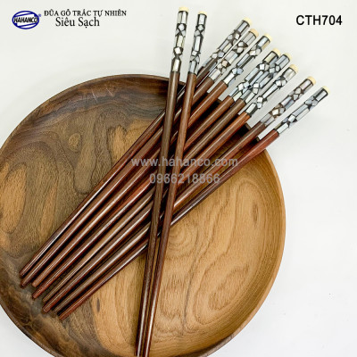 Đũa gỗ Trắc đầu cẩn xà cừ hoa văn thủ công, đẹp mắt (10 đôi) CTH704 - Tặng kèm hộp đẹp làm quà biếu