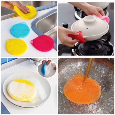 Miếng Rửa Chén Bát Xoong Nồi, Rau Củ Quả Đa Năng Silicon Có Lỗ Treo Nhỏ Gọn Tiện Lợi, Dễ Dàng Vệ Sinh