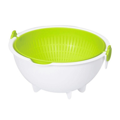 Bộ thau rổ nhựa xoay 2 lớp làm ráo nước - Hàng nội địa Nhật Bản 