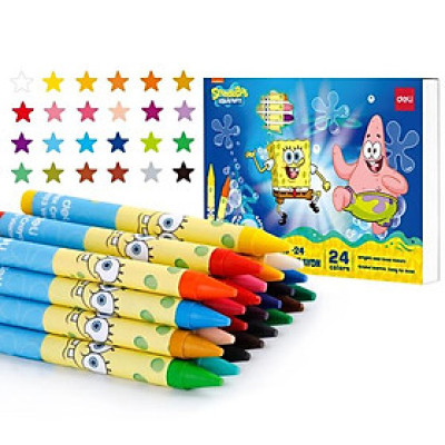 Hộp 24 Bút Sáp Màu - Hình Bọt Biển Spongebob - Deli EC219-24