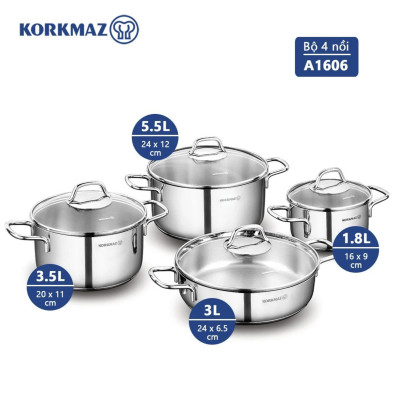 Bộ 4 nồi inox cao cấp Korkmaz Perla - A1606 - Hàng Chính Hãng