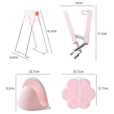 Bộ dụng cụ 6 món kẹp gắp đồ nóng găng tay bắc nồi miếng rửa chén silicon - giao mầu ngẫu nhiên