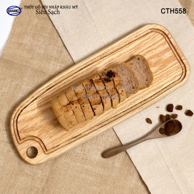 Thớt cỡ dài gỗ Sồi Mỹ (OAK) có rãnh bao quanh tiện dụng (CTH558) hàng Xuất Khẩu Châu Âu - khay bánh mì/trái cây/ bít tết/ pizza/ phụ kiện chụp ảnh, bày món ăn trong nhà hàng - Sang trọng trên bàn ăn - HAHANCO