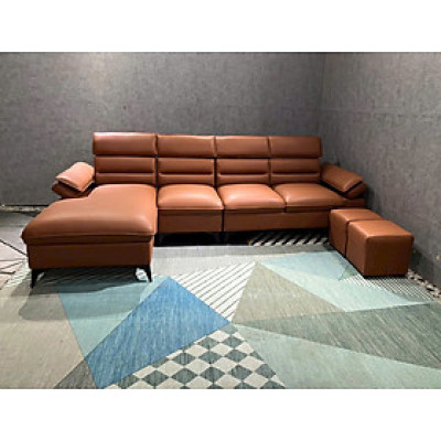 Sofa phòng khách Juno sofa da góc NK2025 đầu bật KT 3m1 x 1m8 kèm 2 đôn vuông 