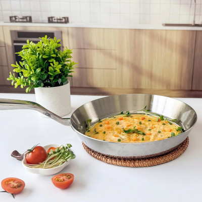 Chảo chiên rán inox 316 nguyên khối Hàn Quốc CIC68 size 20cm/24cm/26cm chống dịnh tự thân, đáy từ