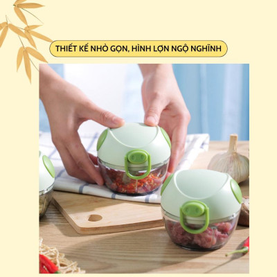 Máy Xay Mini Đa Năng 3 Lưỡi Dao Hình Con Heo - Máy Xay Tỏi Ớt Đa Năng Tiện Lợi Dây Rút Dung Tích 180ml
