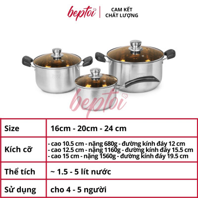 Bộ nồi inox cao cấp 3 đáy, nồi chống dính bếp từ Green Cook GCS08-T1 Hàng chính hãng