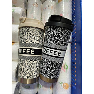 Ly, cốc giữ nhiệt Coffee Linh Chi Bedding Họa tiết sang trọng 500ml kèm ống hút